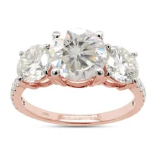 Three Stone 3 Ct Moissanite Engagement Ring In 10K Or 14K Solid Gold