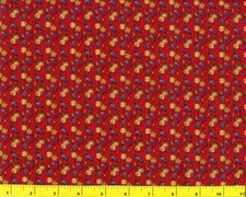 Dark Yellow Roses and Blue Flowers on Red By The Yard CFLRED00145