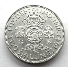 GREAT BRITAIN 1 FLORIN (Two Shillings) 1943 Silver KM#855 George VI. LL12.3