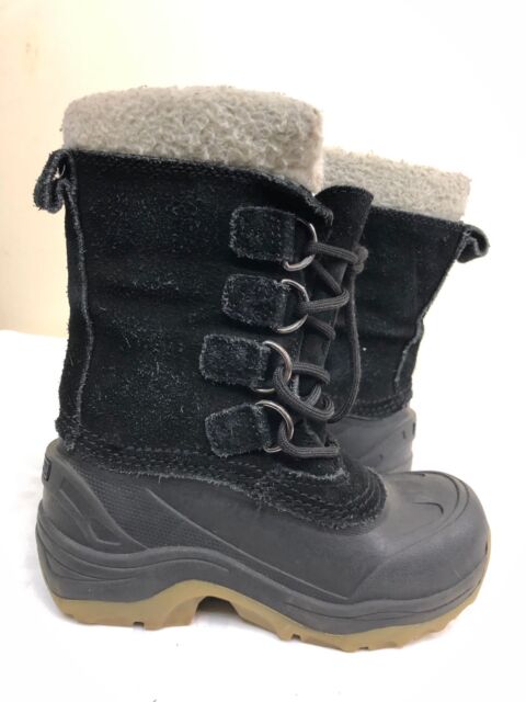 Lands End Expedition kids Winter Snow boots - black suede leather ...