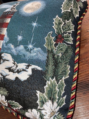 Lighthouse Throw Pillow Decor Rope Trim Christmas Winter Size 15” X 15” EUC - Picture 4 of 6