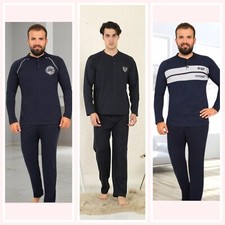 Herren Große Größen Pyjama Schlafanzug Baumwolle Lang 2-Teiler Set R-61