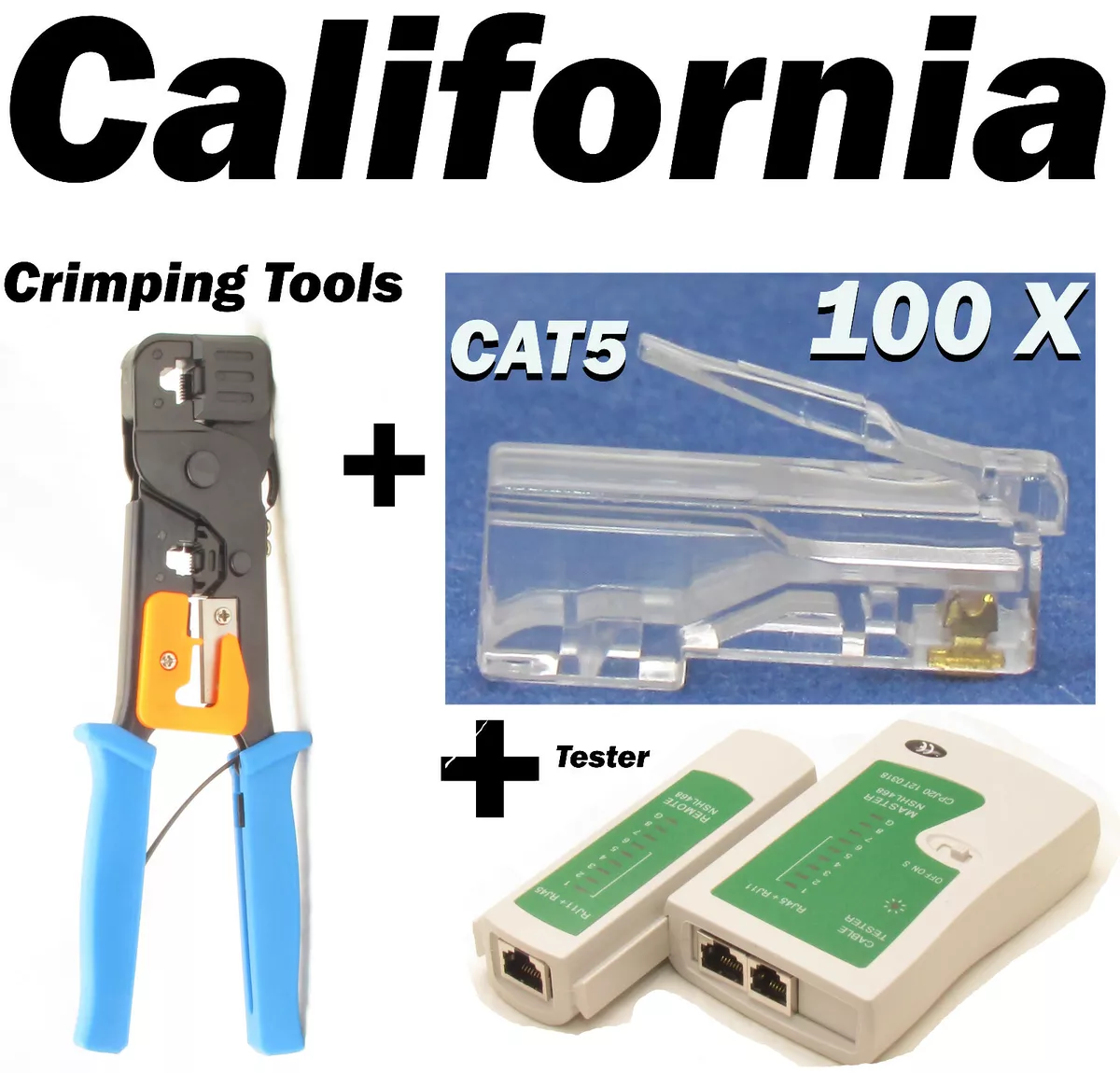 Cable Tester Crimp Crimper 100 RJ45 CAT5 CAT5e Connector Plug