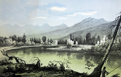 1860 BITTER ROOT RIVER NEAR FORT OWEN Hand Tinted Lithograph Railroad Survey