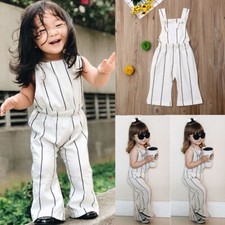 Toddler Kids Baby Girls Strip Print Jumpsuit Overall Pants Outfit Clothes Set