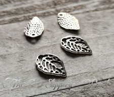 10 Leaf Charms Antiqued Silver Leaves Pendants Nature Tree Jewelry Making 16mm