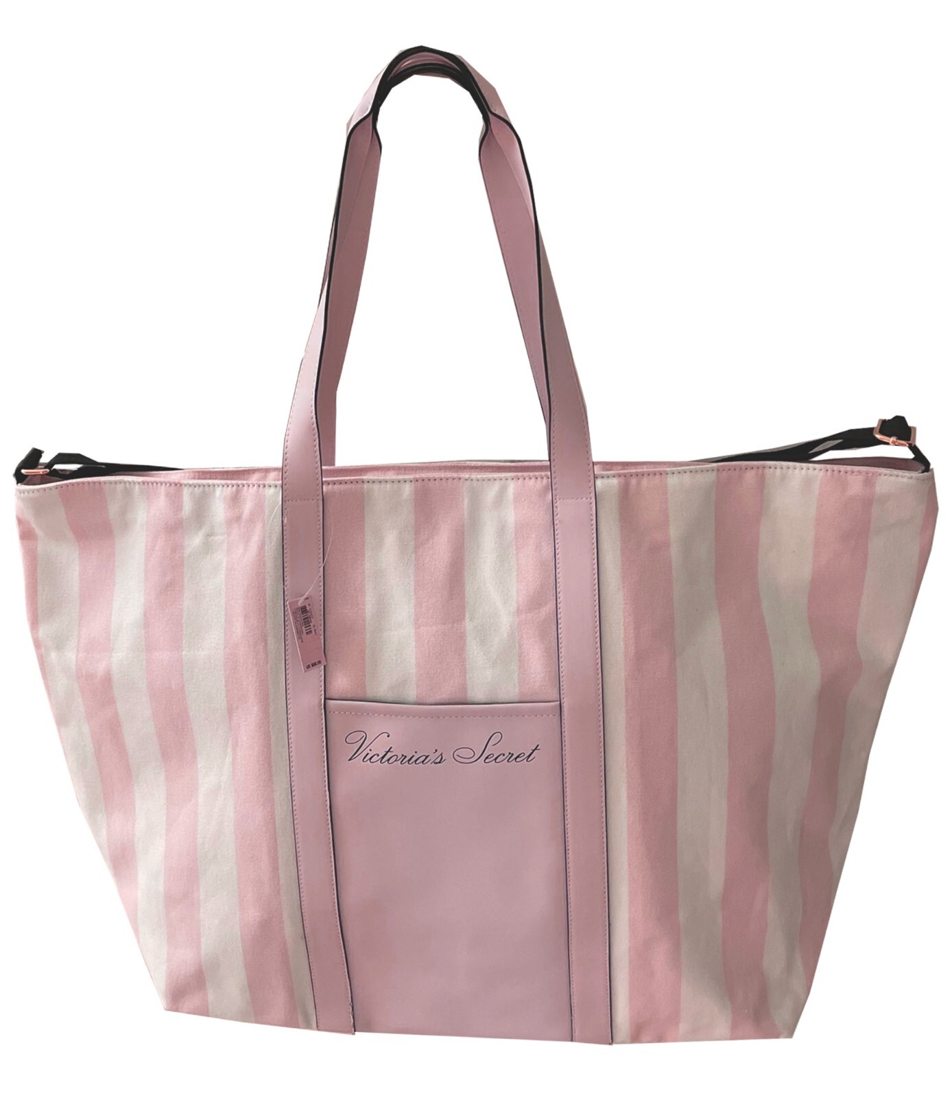 Pink White Striped Weekender Bag Victoria's Secret shoulder hand strap pocket eBay