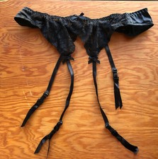 Vintage Black Lace Garter Belt w 4 Garter Hooks Size Woman 1 Adjustable