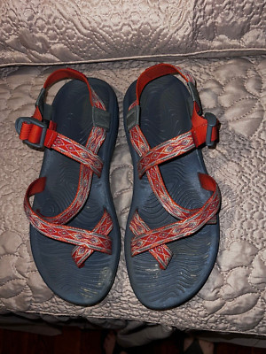 CHACO ECO TREADS Women's Sport Sandals Orange Canvas Toe Loop Sz 11 Adj Strap
