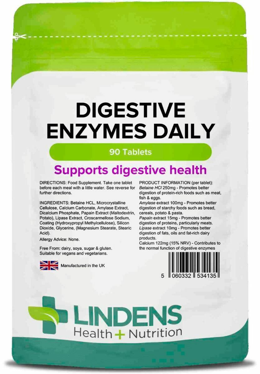 **Lindens Digestive ENZYMES Daily Tablets (90) HELPS DIGESTION