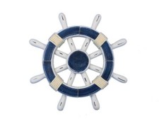  Pack Of 2 Rustic Dark Blue and White Decorative Ship Wheel 12""