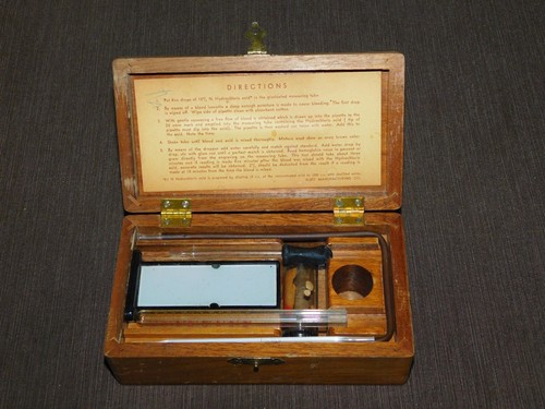 VINTAGE ANTIQUE MEDICINE KLETT HAEMOMETER HEMOGLOBIN TEST KIT in WOOD ...