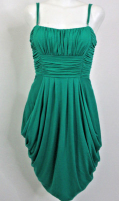 XS BEBE Emerald Green Jewel Grecian Empire Waist Ruched Banded Gathered  Dress | eBay