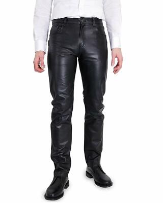Leather Jeans Men s Pants Straight Rock Revival Legging Slim Lambskin Black 28