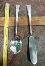 MID CENTURY c1954 MOUNTAIN ROSE⛰🥀 SILVERPLATE MASTER BUTTER KNIFE & SUGAR SPOON