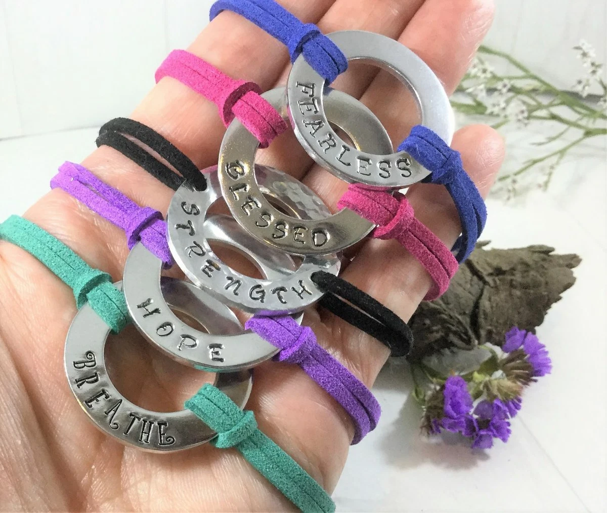 Men s Women s Hand Stamped Washer Bracelet soul word inspire