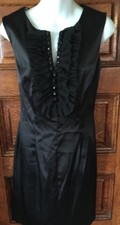 DRESSBARN Little Black Evening Cocktail DRESS Ruffled & Jet Diamond Buttons Sz 8