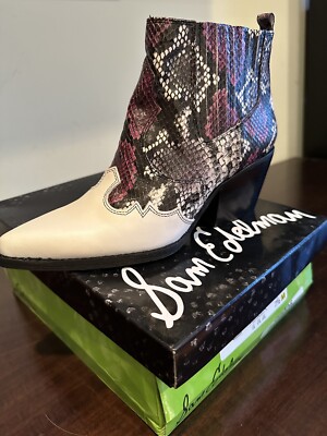 Sam Edelman Winona Women's Boot Leather Snake Print Western Ankle Size 7.5 NEW