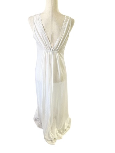 Vtg Gilead White Sleeveless Nightgown Plunge Double V-Neck USA Medium Lace Nylon - Picture 5 of 7