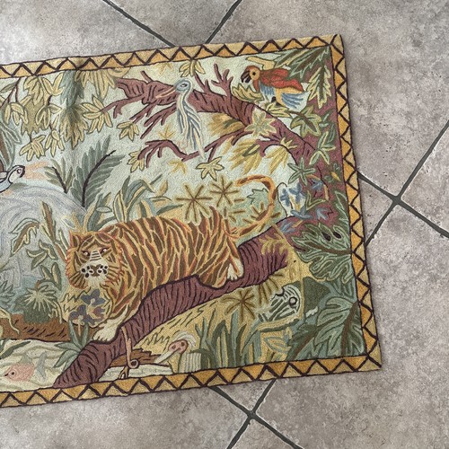 Vintage Benilevi Jungle Tapestry Folk Art wall Hanging 2x5 Rug Hand Made - Picture 3 of 5