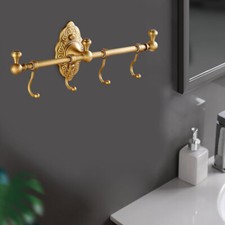 Vintage Towel Storage Shelf Brass Towel Bar Holder Wall-Mounted Rack W/ 4 Hooks
