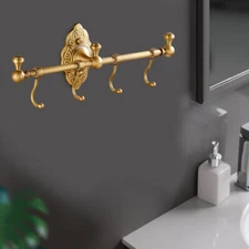 Vintage Towel Storage Shelf Brass Towel Bar Holder Wall-Mounted Rack W/ 4 Hooks