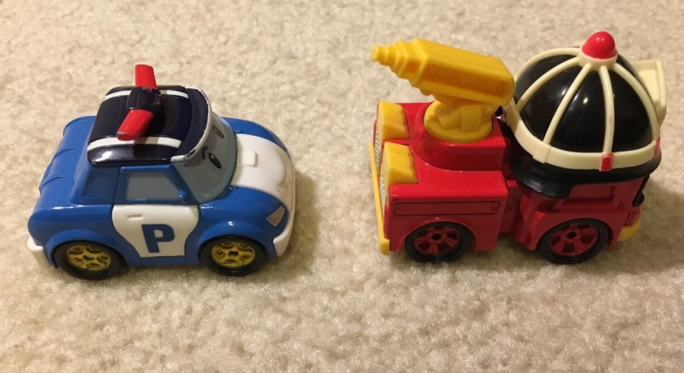 Robocar Poli Lote de 2 Metal Diecast Vehículo de Juguete Figura Camión de Bomberos Roy Policía Poli Foto 4 de 4