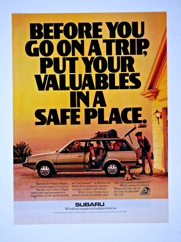 1987 Subaru Wagon Vintage Magazine Original Print Ad 8.5 x 11"