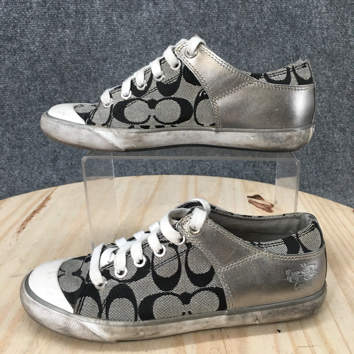 Coach Shoes Womens 6 B Casual Signature Sneakers Grey Silver Low