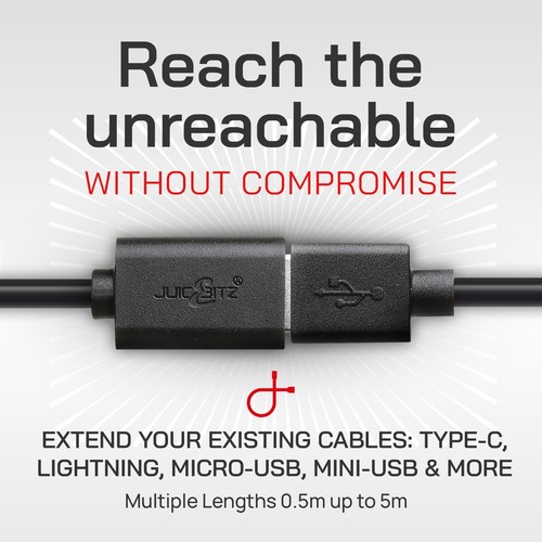JuicEBitz® USB 2.0 męski na żeński przedłużacz przewód szybkiego ładowania transferu danych - Zdjęcie 14 z 36