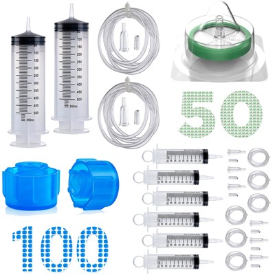 100/500ml Large Syringe Reusable+Syringe Tip Caps+Sterile PES Syringe Filter 33m