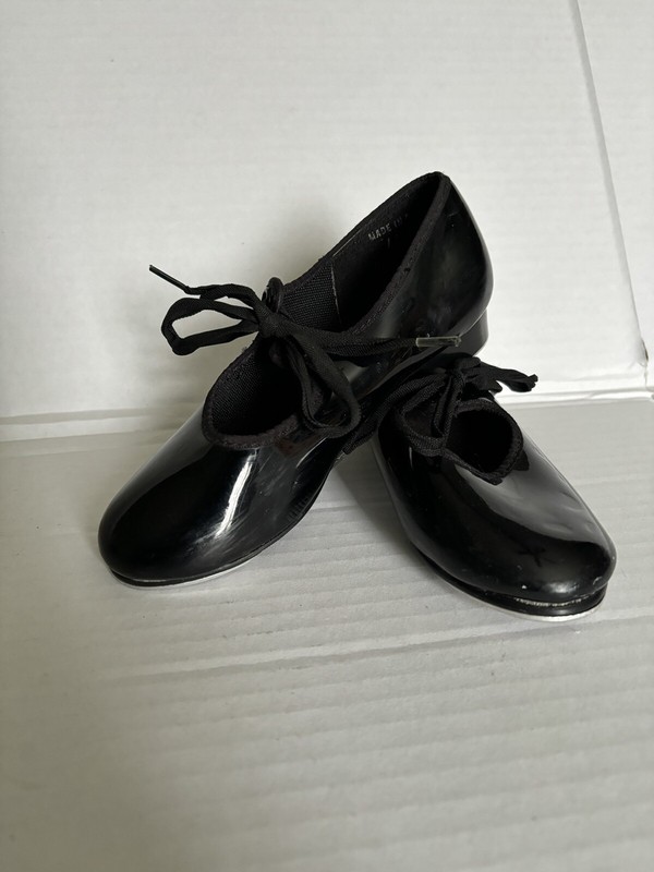 Girls Black Tap Dance Shoes Size 11 M Spotlights By Payless Lace Up Good Cond.