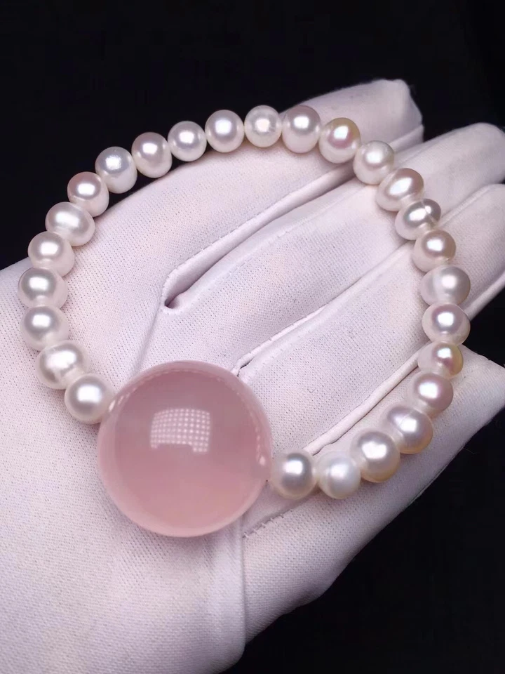 Pulsera de cuentas redondas de perlas de Madagascar de cristal de cuarzo rosa natural genuino AAAA Foto 4 de 4
