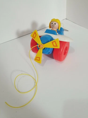 Vintage 1980 Fisher Price Little People Airplane With Pilot Pull Toy