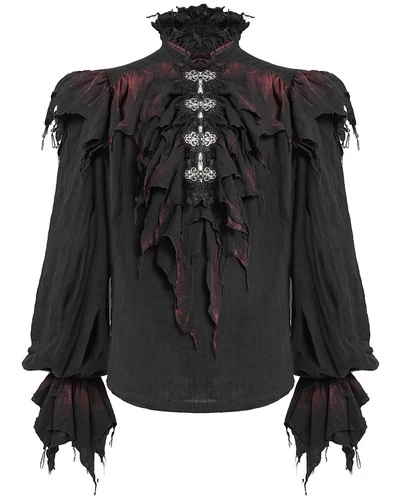 Devil Fashion Mens Apocalyptic Gothic Pirate Poet Shirt Top - Black & Red