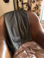 Andover Shop Green Wool Cavalry Twill Classic Pleated Trousers 38 x 32 Cuffed