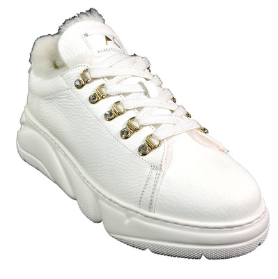 ALBERTO CICCIOLI   WOMEN'S WHITE DEER LEATHER COMFORT WINTER FASHION SNEAKERS