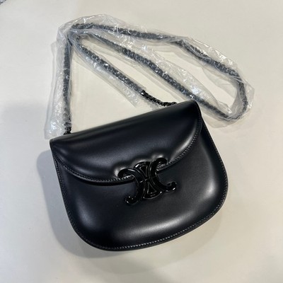 CELINE Calfskin So Black Triomphe Small Saddle Bag For Women | eBay