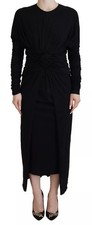 Dolce & Gabbana Black Sheath Midi Gown Wool Wrap Women's Dress Authentic