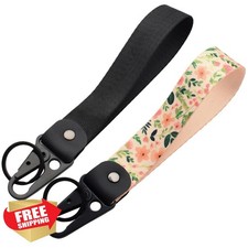 2 Pcs Floral Wristlet Lanyard Keychain Hands-Free Key Strap Women