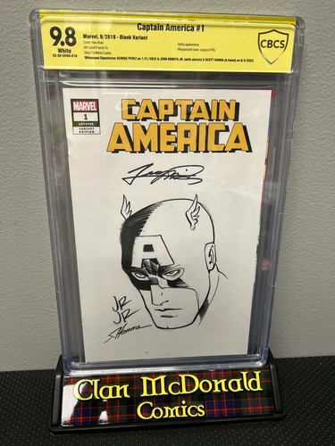 Captain America #1 Signed by George Perez, Sketched by Hanna, Romita Jr CBCS 9.8