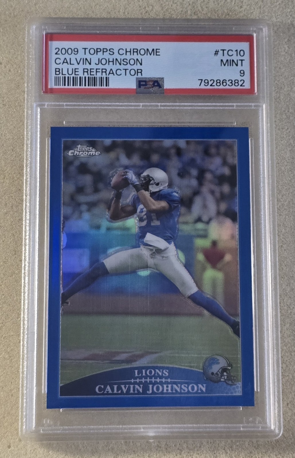 2009 Topps Chrome CALVIN JOHNSON Blue Refractor PSA 9 Mint #TC10 Detroit Lions