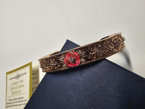 Bradford Exchange Rose Gold Plated Cuff Bracelet Pink Enamel Flower