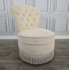 Vintage Bedroom Tub Chair - Upholstered Button Back Boudoir Dressing Table Seat