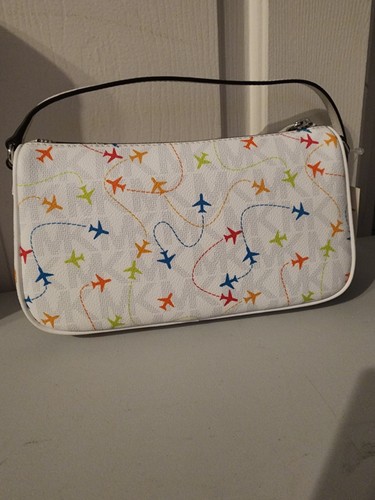 Michael Kors Jet Set White Multi Color Airplane Print Carryall Handbag Bundle - Picture 17 of 18