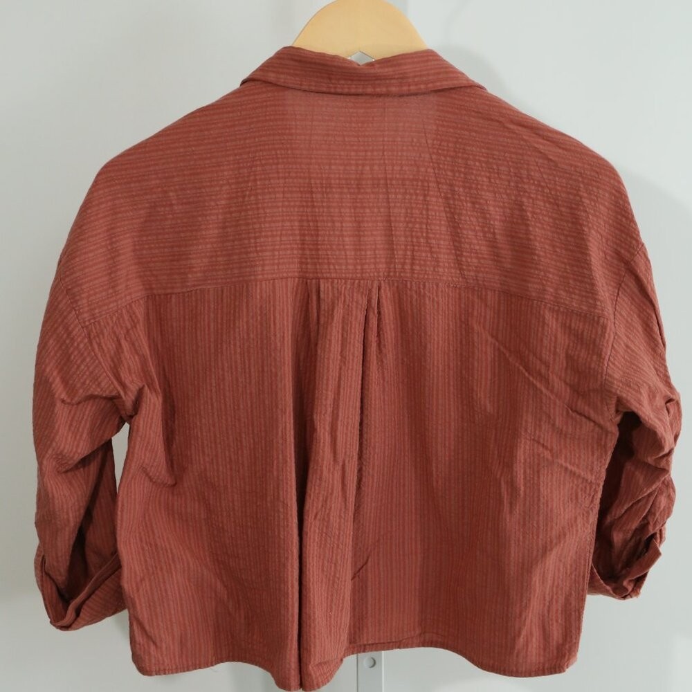 Love Notes Button Front Striped Blouse Rust Brown… - image 2
