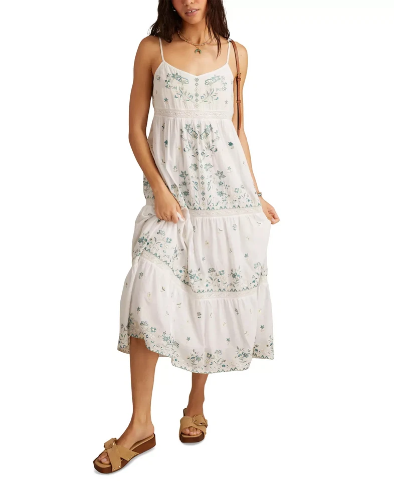 Maxi vestido para mujer Lucky Brand talla L bordado floral sin mangas Foto 2 de 4
