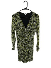 Bar III Long Sleeve Ruched Dress Black Yellow Sz Small Houndstooth Pattern Chic