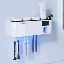 7Trees Wall Mounted Plastic Modern Glossy Toothbrush Holder with Tumblers, White