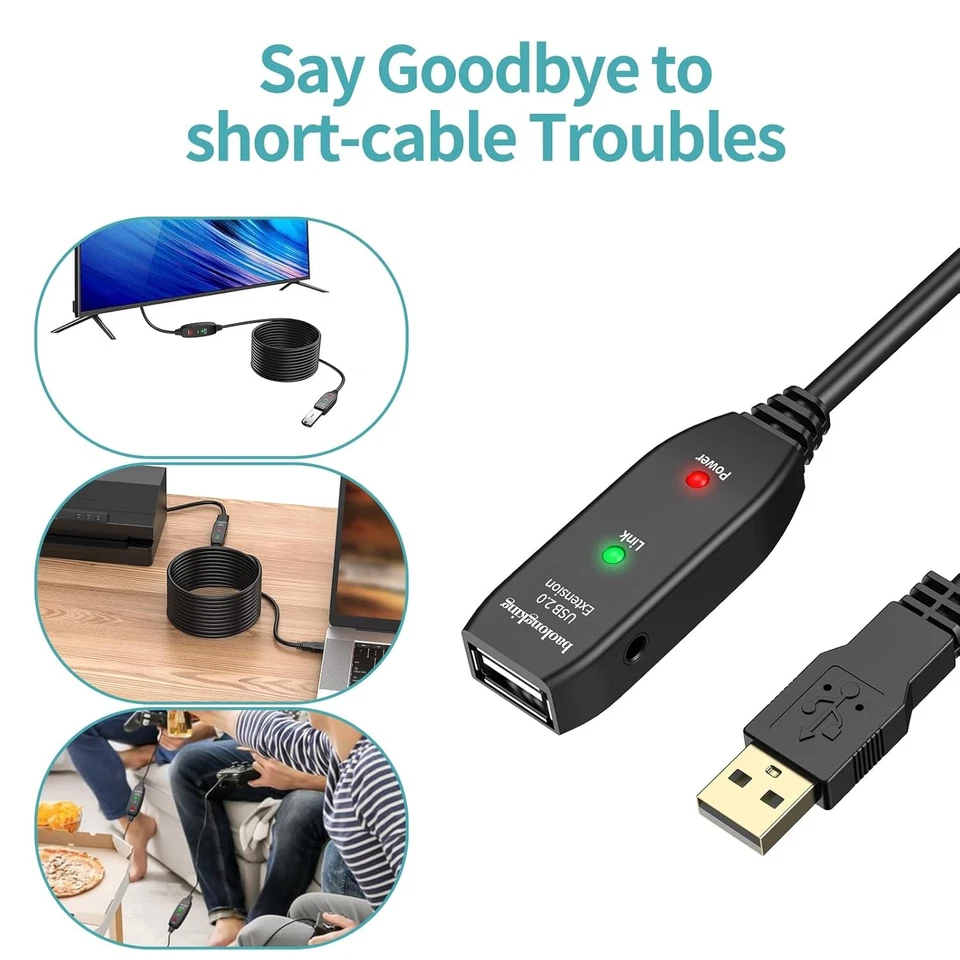 baolongking USB Extension Cable 5M,10M,15M,20M, USB2.0 Active Repeater A 10M - Image 4 of 4